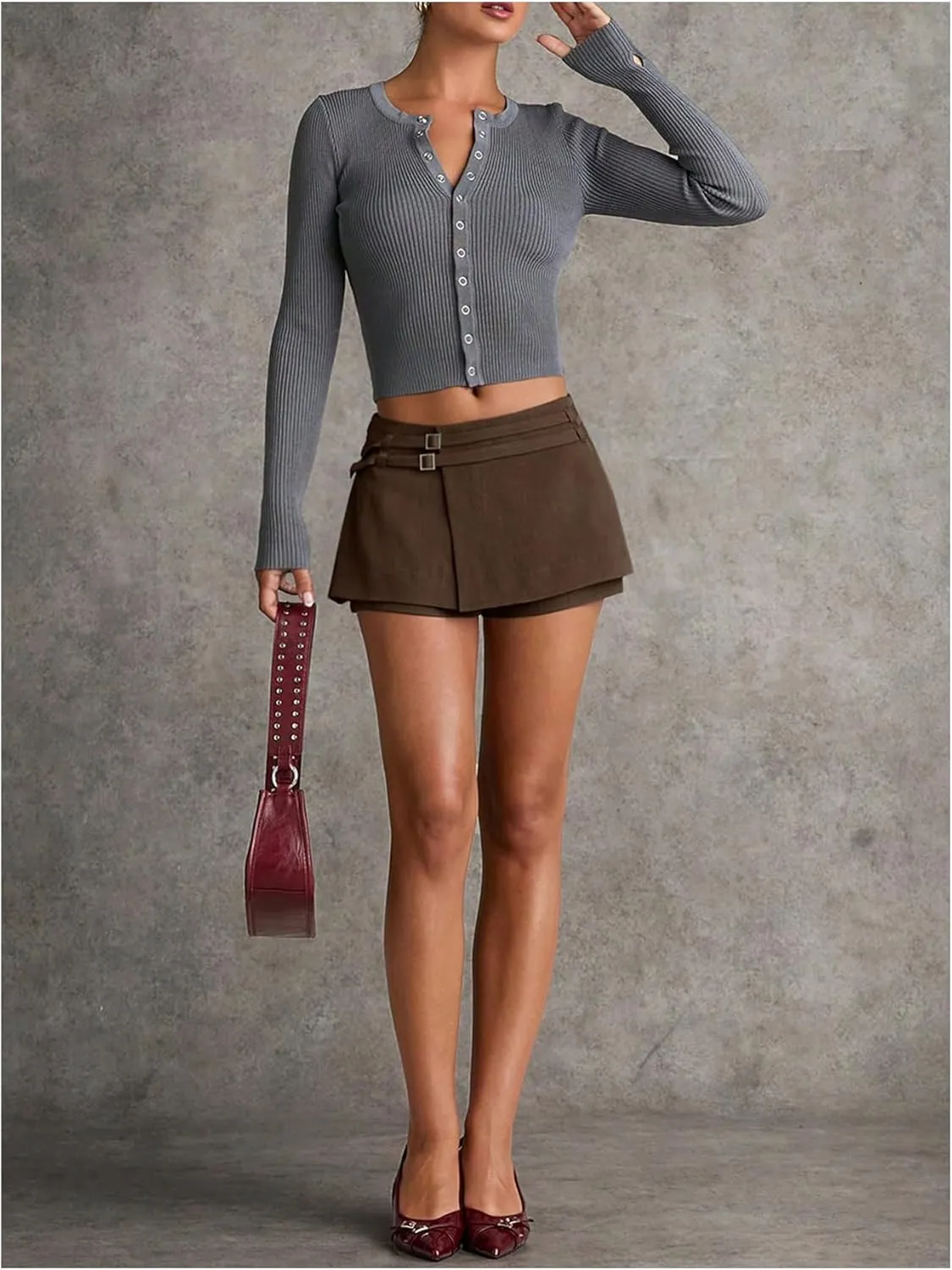 SweatyRocks Women's Buckle Low Waist Mini Skirts Business Casual Skort Skirts