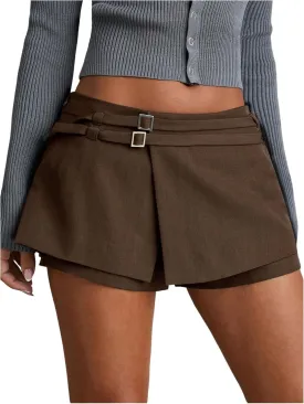 SweatyRocks Women's Buckle Low Waist Mini Skirts Business Casual Skort Skirts