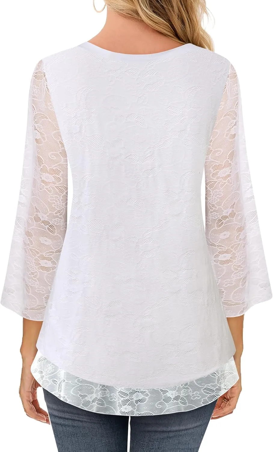 Timeson Women's 3/4 Sleeve Floral Blouses Shirts Double Layers V Neck Dressy Tunics Tops