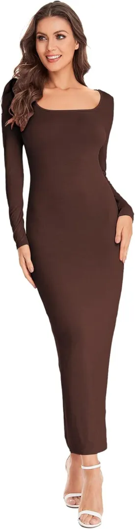 Verdusa Women's Long Sleeve Square Neck Bodycon Maxi Long Dress Verdusa Women's Long Sleeve Square Neck Bodycon Maxi Long Dress
