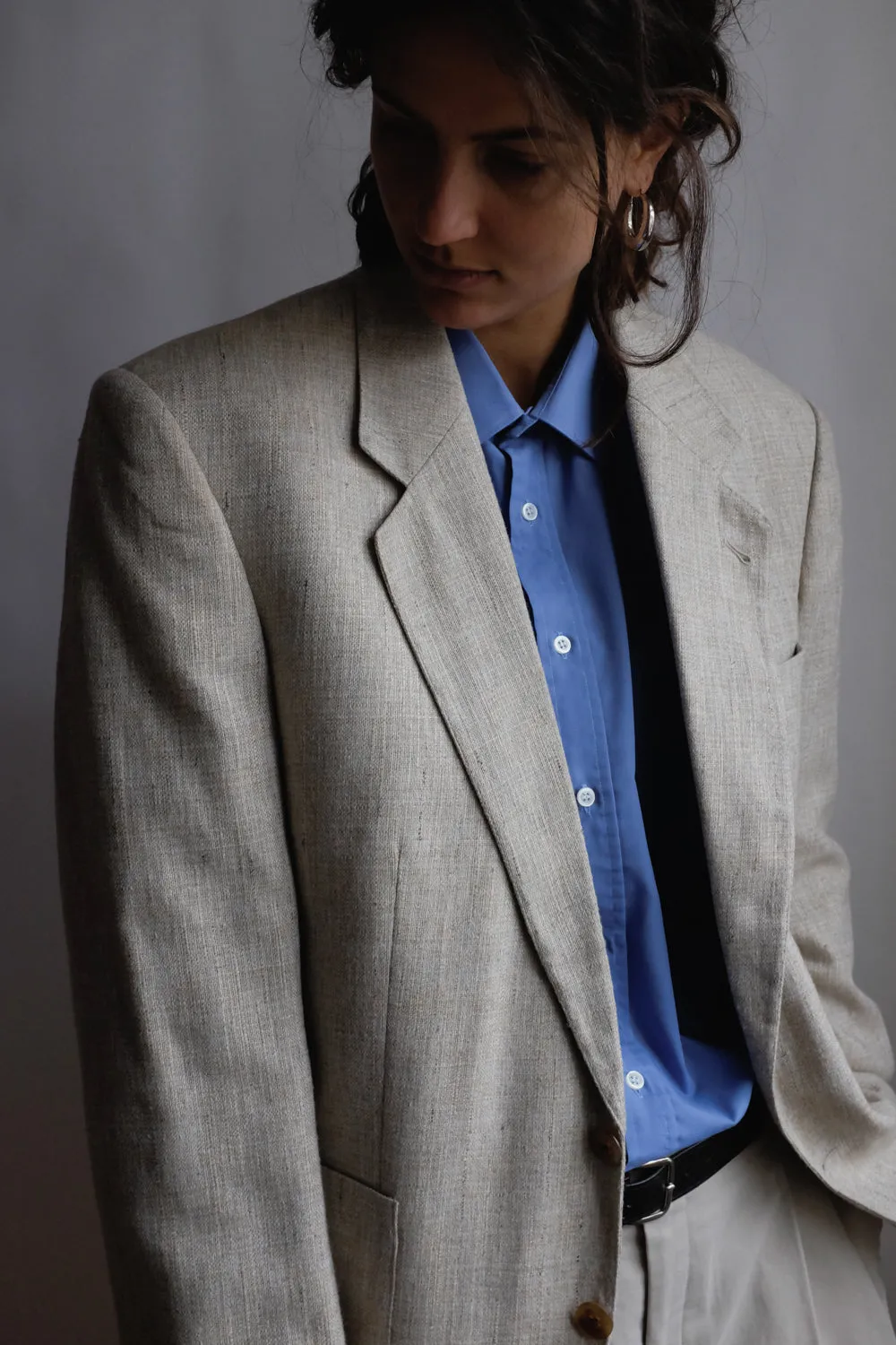 VINTAGE LINEN BLEND BEIGE BOXY BLAZER