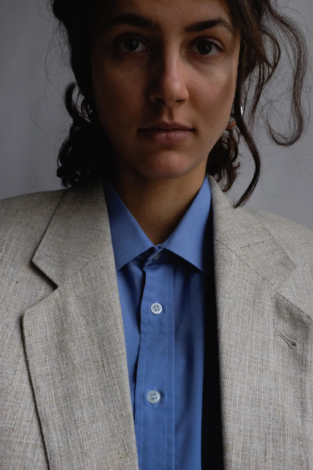 VINTAGE LINEN BLEND BEIGE BOXY BLAZER