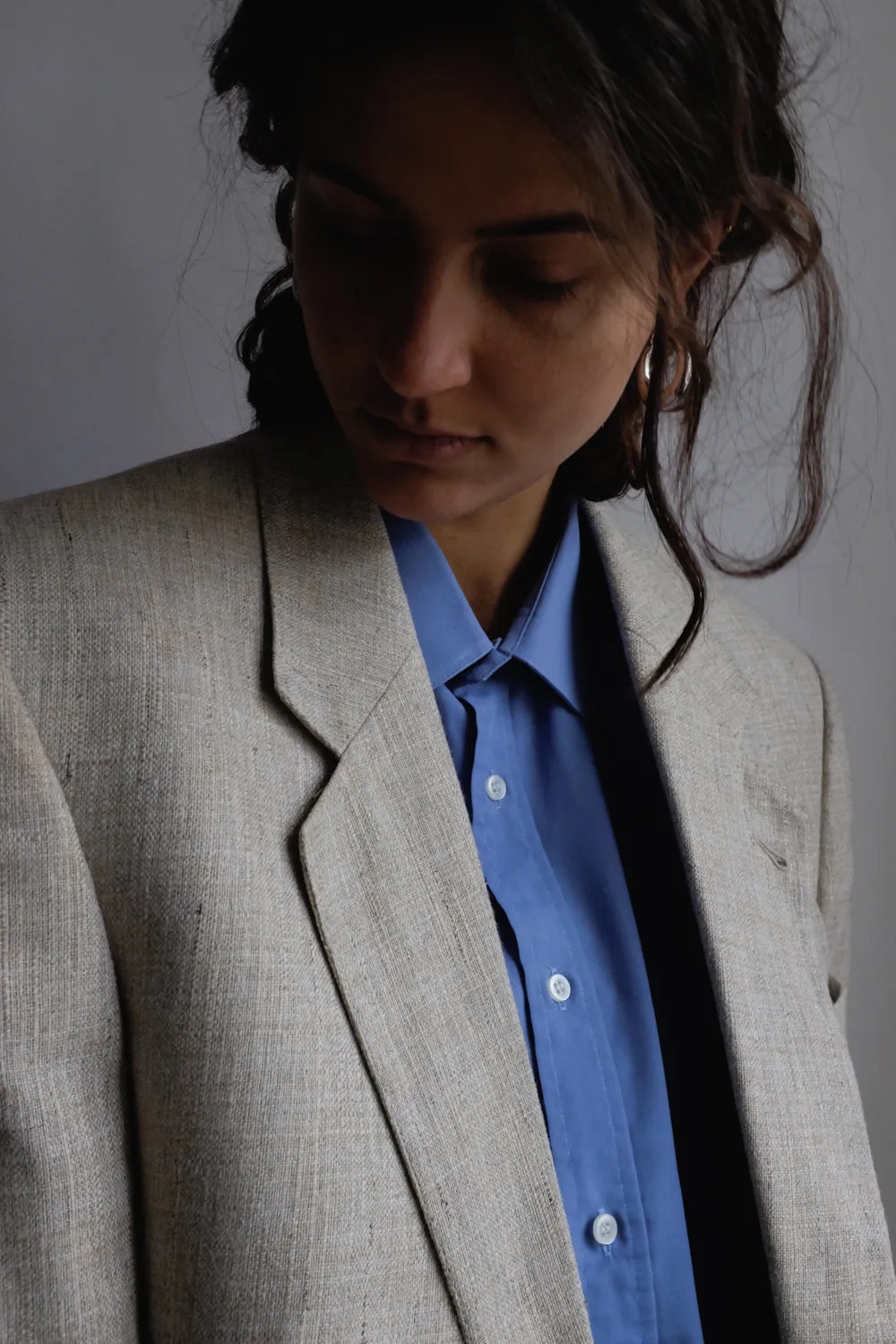 VINTAGE LINEN BLEND BEIGE BOXY BLAZER