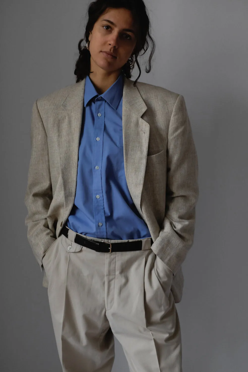 VINTAGE LINEN BLEND BEIGE BOXY BLAZER