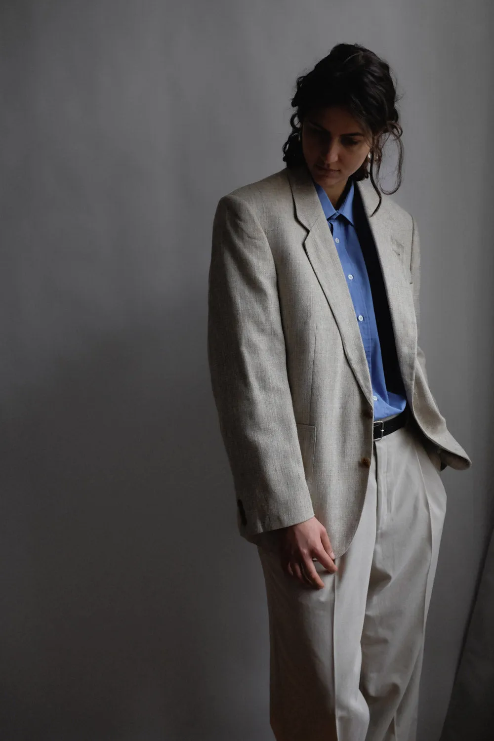 VINTAGE LINEN BLEND BEIGE BOXY BLAZER