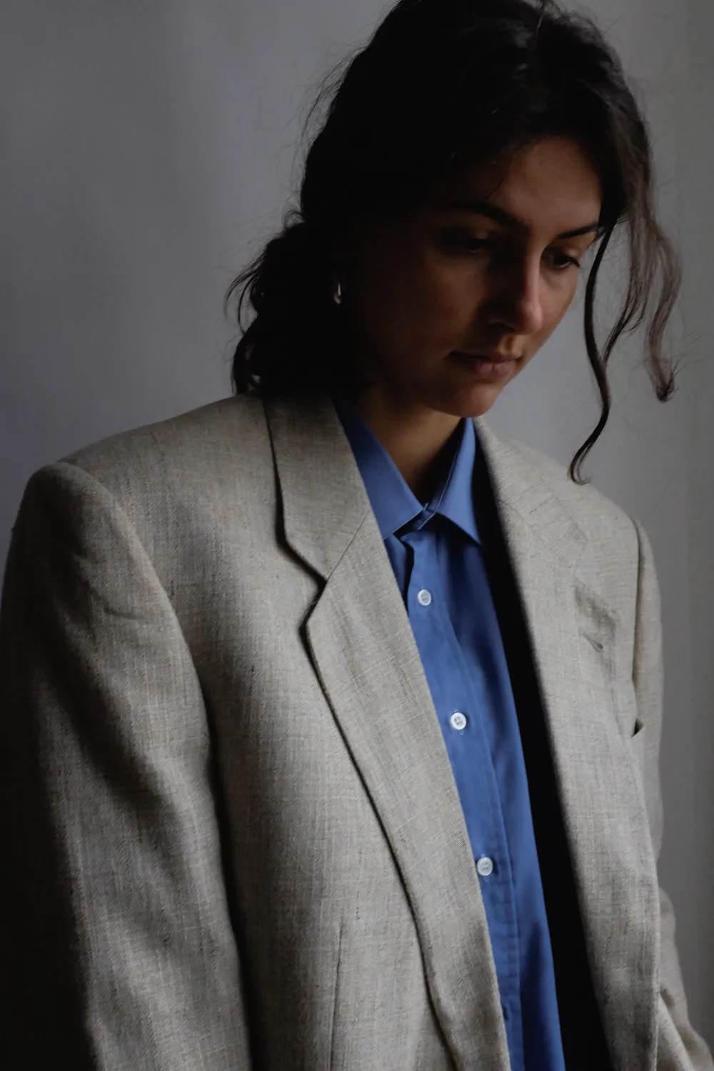 VINTAGE LINEN BLEND BEIGE BOXY BLAZER