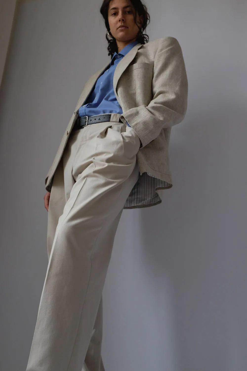 VINTAGE LINEN BLEND BEIGE BOXY BLAZER