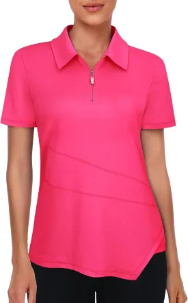 Viracy Women's Golf Shirt Short Sleeve Loose Fitting 1/4 Zip Up Polo Shirt UV Protection Fast Dry Athletic Tops S-3XL