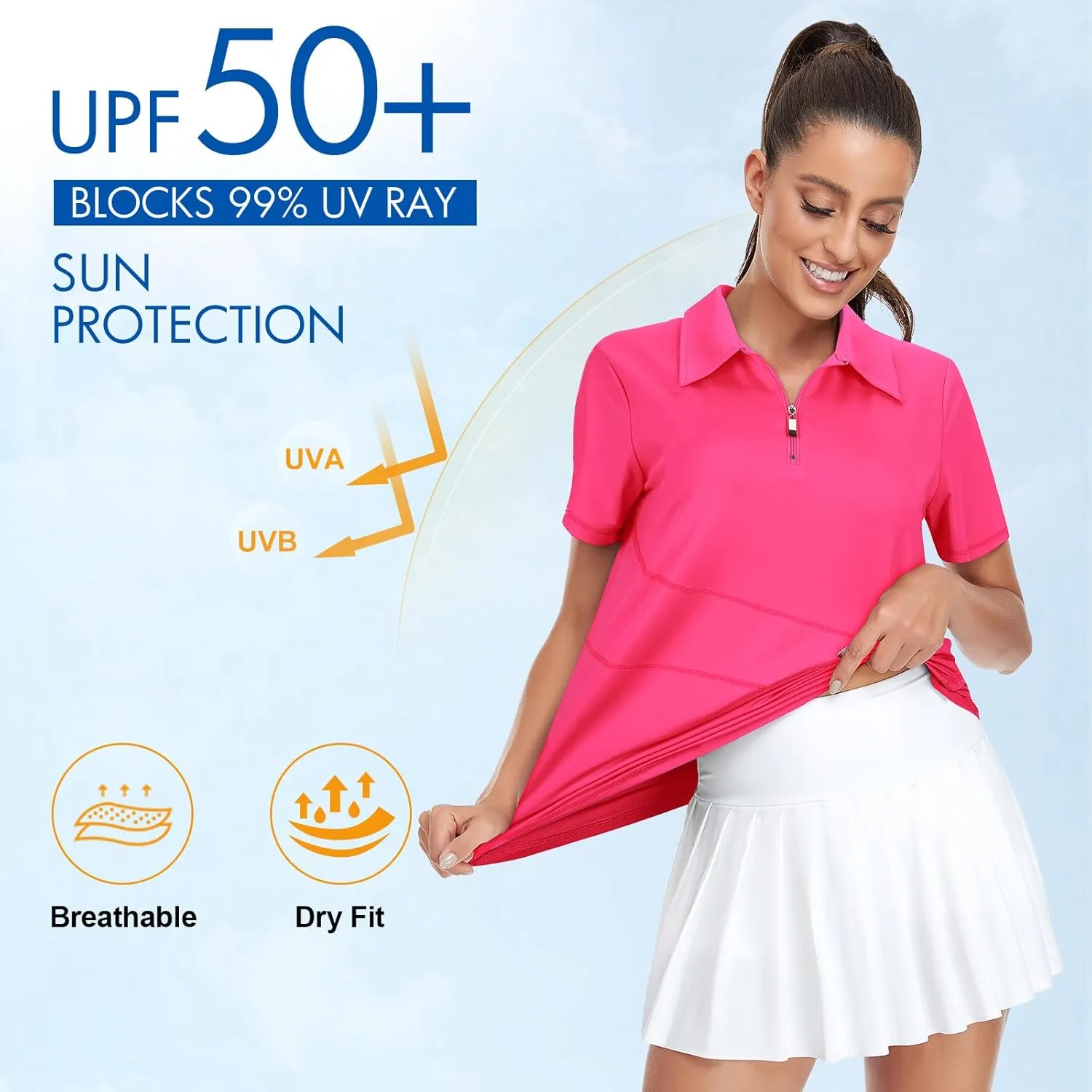 Viracy Women's Golf Shirt Short Sleeve Loose Fitting 1/4 Zip Up Polo Shirt UV Protection Fast Dry Athletic Tops S-3XL