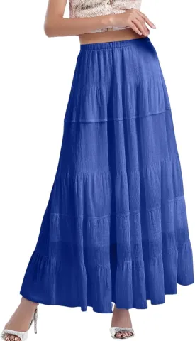 Women's Chiffon White Flowy Maxi Skirts Boho Summer Elastic Waisted Pleated A Line Long Skirt for Women 2025