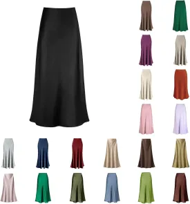 Womens Satin Silk Maxi Skirts High Waisted Skirts 2025 Trendy Casual Elegant Cocktail Party Flared A-Line Midi Skirts