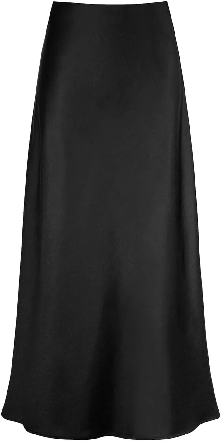 Womens Satin Silk Maxi Skirts High Waisted Skirts 2025 Trendy Casual Elegant Cocktail Party Flared A-Line Midi Skirts