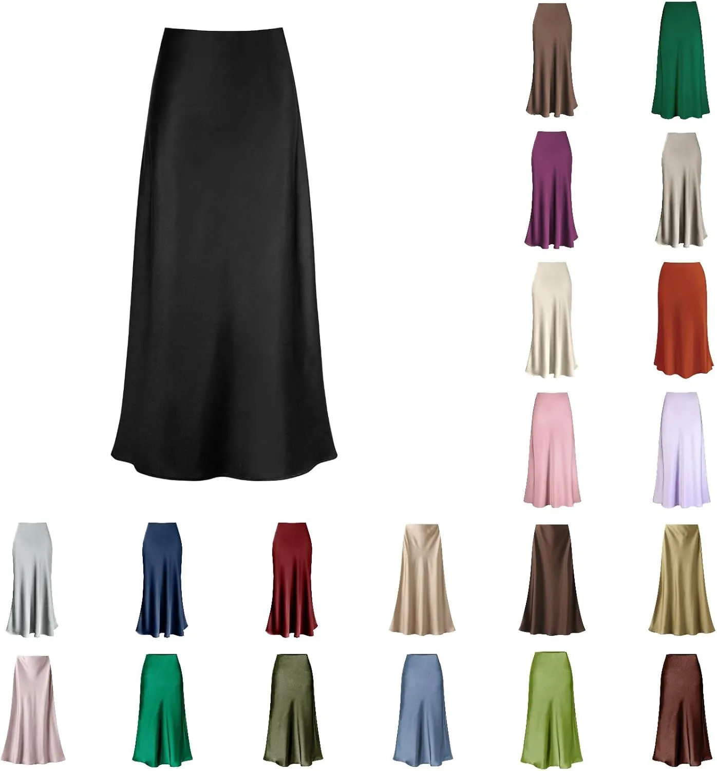 Womens Satin Silk Maxi Skirts High Waisted Skirts 2025 Trendy Casual Elegant Cocktail Party Flared A-Line Midi Skirts