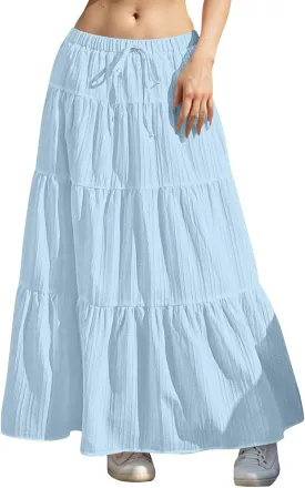 Women's Summer Casual Maxi Skirt Boho Flowy Swing Tiered A-Line Skirt 2025 Fashion Pleated Beach Long Skirts