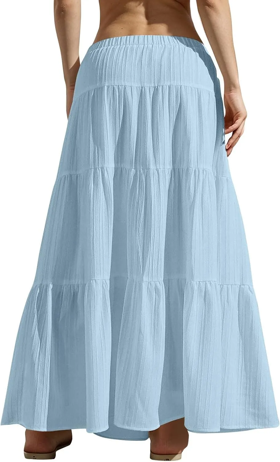 Women's Summer Casual Maxi Skirt Boho Flowy Swing Tiered A-Line Skirt 2025 Fashion Pleated Beach Long Skirts