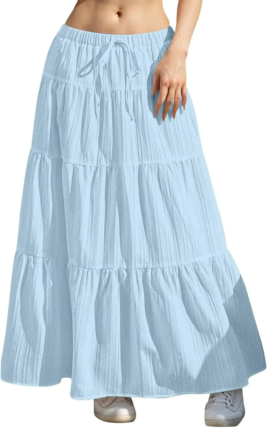 Women's Summer Casual Maxi Skirt Boho Flowy Swing Tiered A-Line Skirt 2025 Fashion Pleated Beach Long Skirts