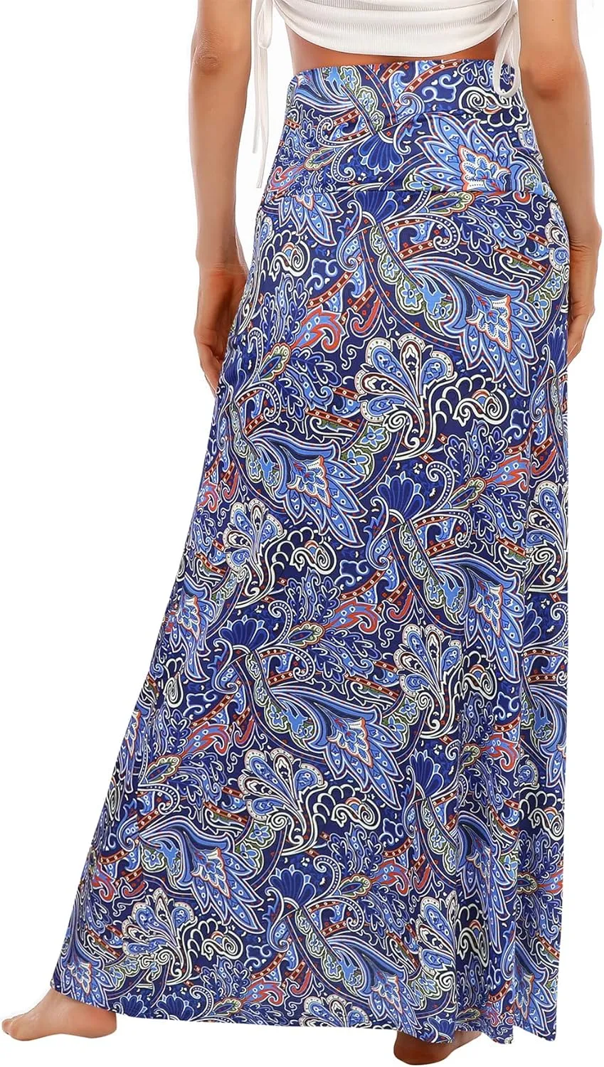 Zando Long Skirts for Women Trendy Dresses High Waisted Maxi Skirt Casual Workout Stretchy Flared Flower Skirt for Girls