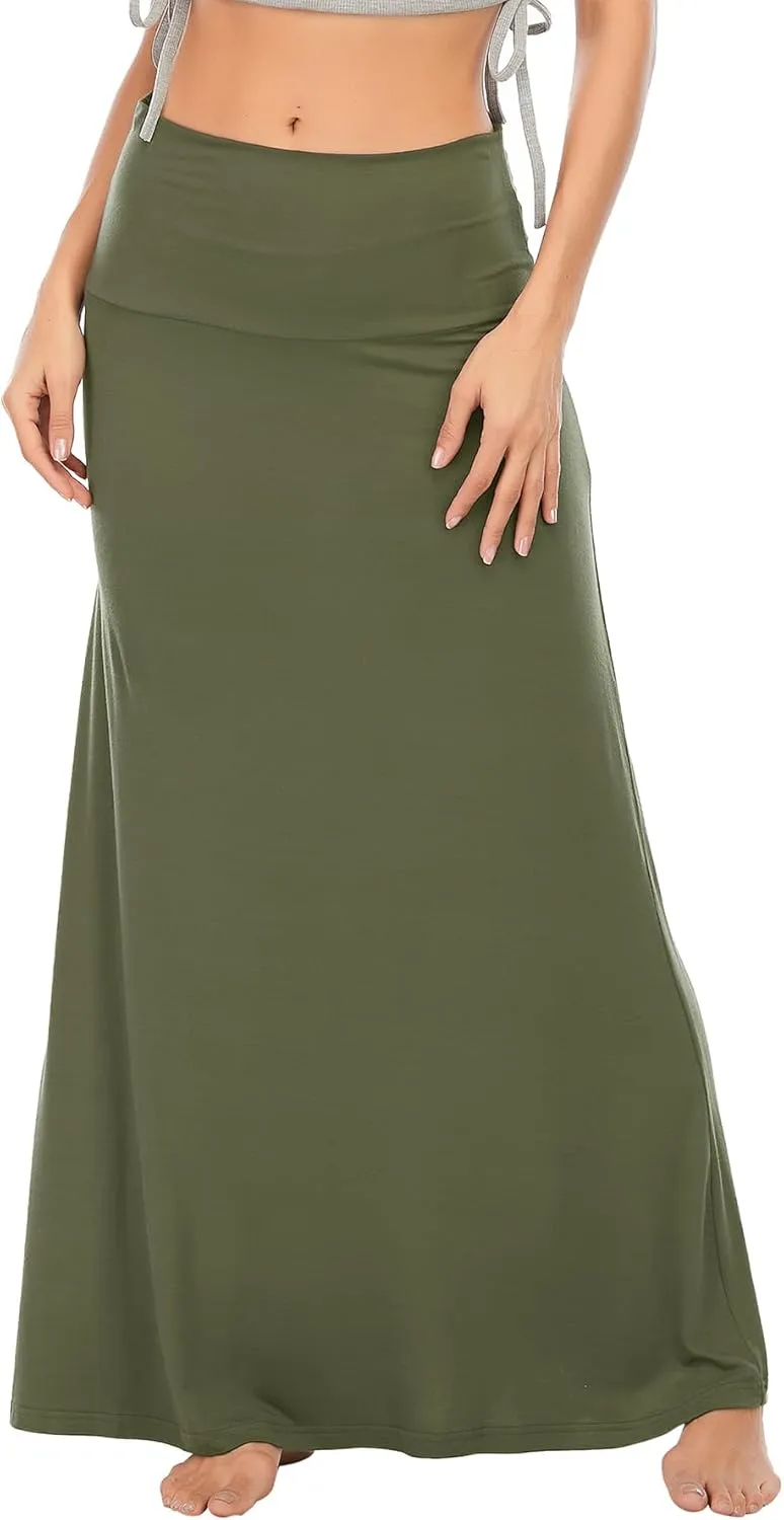 Zando Long Skirts for Women Trendy Dresses High Waisted Maxi Skirt Casual Workout Stretchy Flared Flower Skirt for Girls