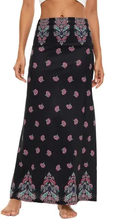 Zando Long Skirts for Women Trendy Dresses High Waisted Maxi Skirt Casual Workout Stretchy Flared Flower Skirt for Girls