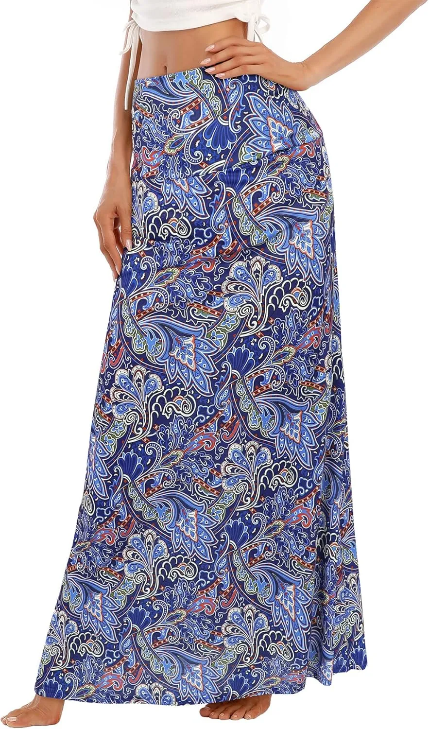 Zando Long Skirts for Women Trendy Dresses High Waisted Maxi Skirt Casual Workout Stretchy Flared Flower Skirt for Girls